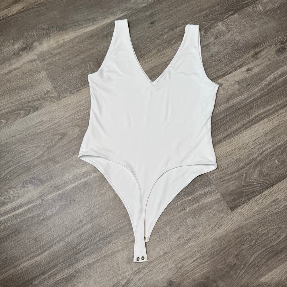 White V-Neck Women's Bodysuit - Picture 2 of 3